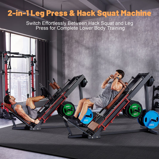 1 Hack Squat & Leg Press Combo Machine | Convertible Lower Body Trainer with Heavy-Duty Steel Frame, Adjustable Footplate & Padded Seat, Available in and Grey