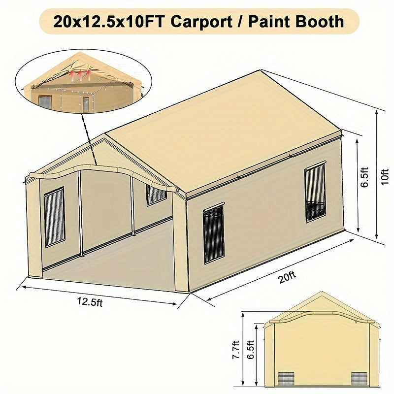 Portable Paint Booth 20X12.5X10Ft Heavy Duty Rainproof Spray Shelter with 8pcs Roll-Up Mesh Windows And Floor Portable Garage Spray Tent for Cars, Auto Parts, Furniture Painting