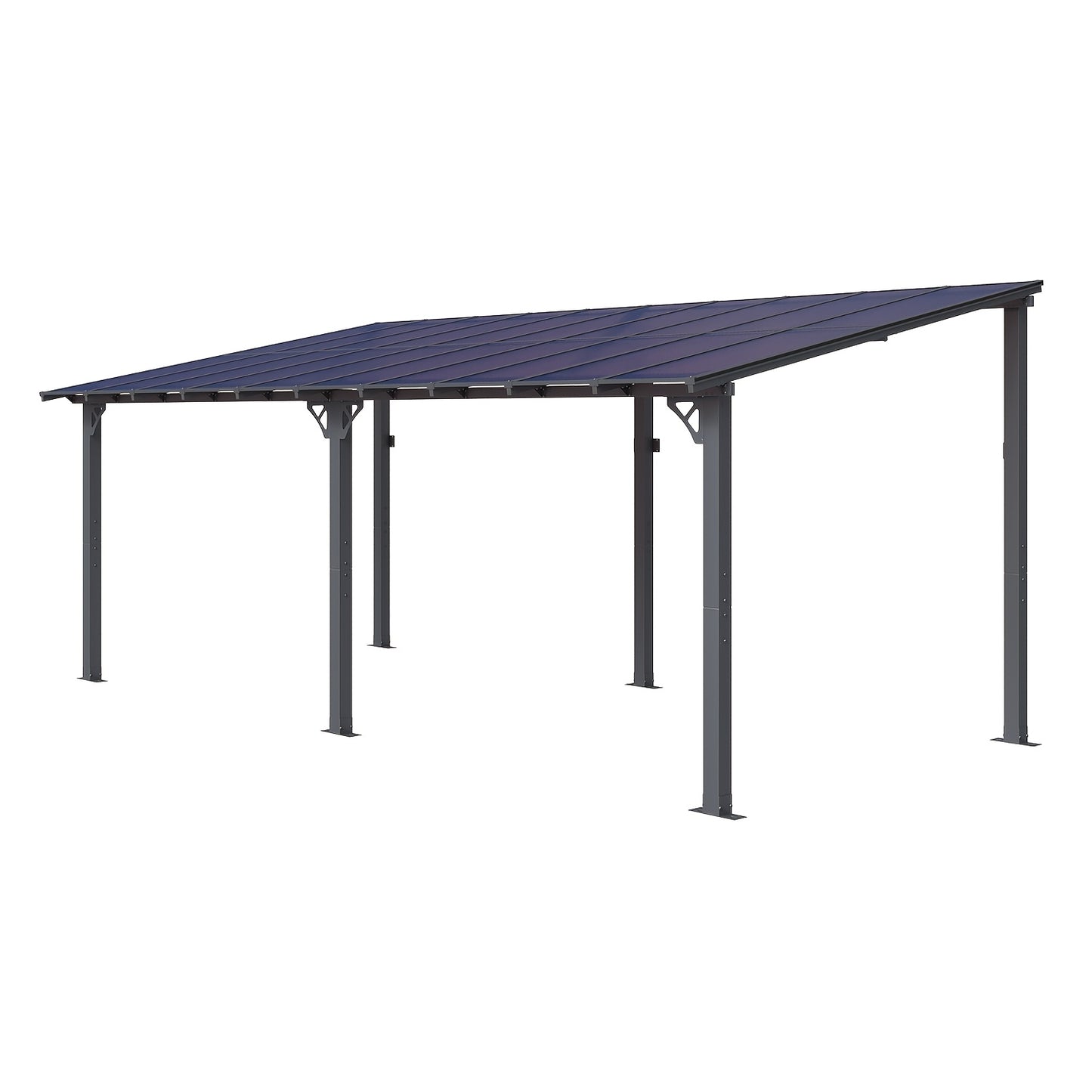 20'x10' Wall Mounted Carport - Hard Top Lean-to Wall Mounted Aluminum Awning With Canopy Roof, Outdoor All-Weather Cover For Patio, Backyard, Deck, Shade & Rain Protection