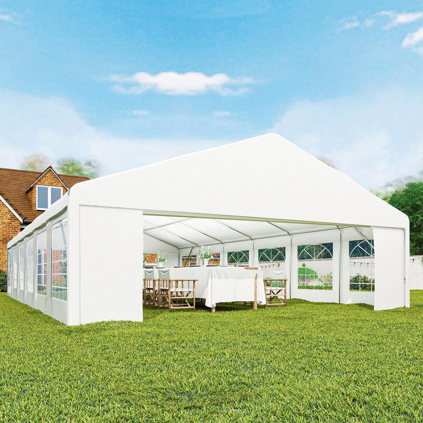 23' X 39' Large Outdoor Carport Canopy Party Tent with Removable Protective Sidewalls& Windows, White