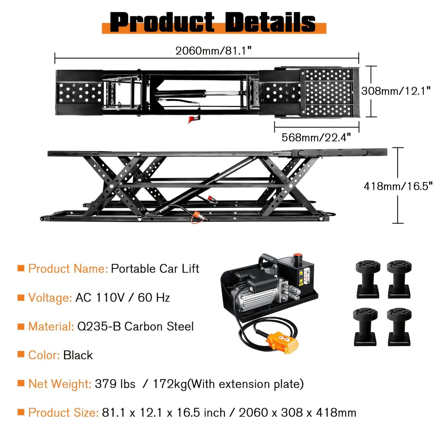 Jocisland Portable Car Lift, Capable of Lifting 5000/7000/8000 LBS Quick Jack with a Maximum Height of 26", Car Lifts for Home Garage and Shop