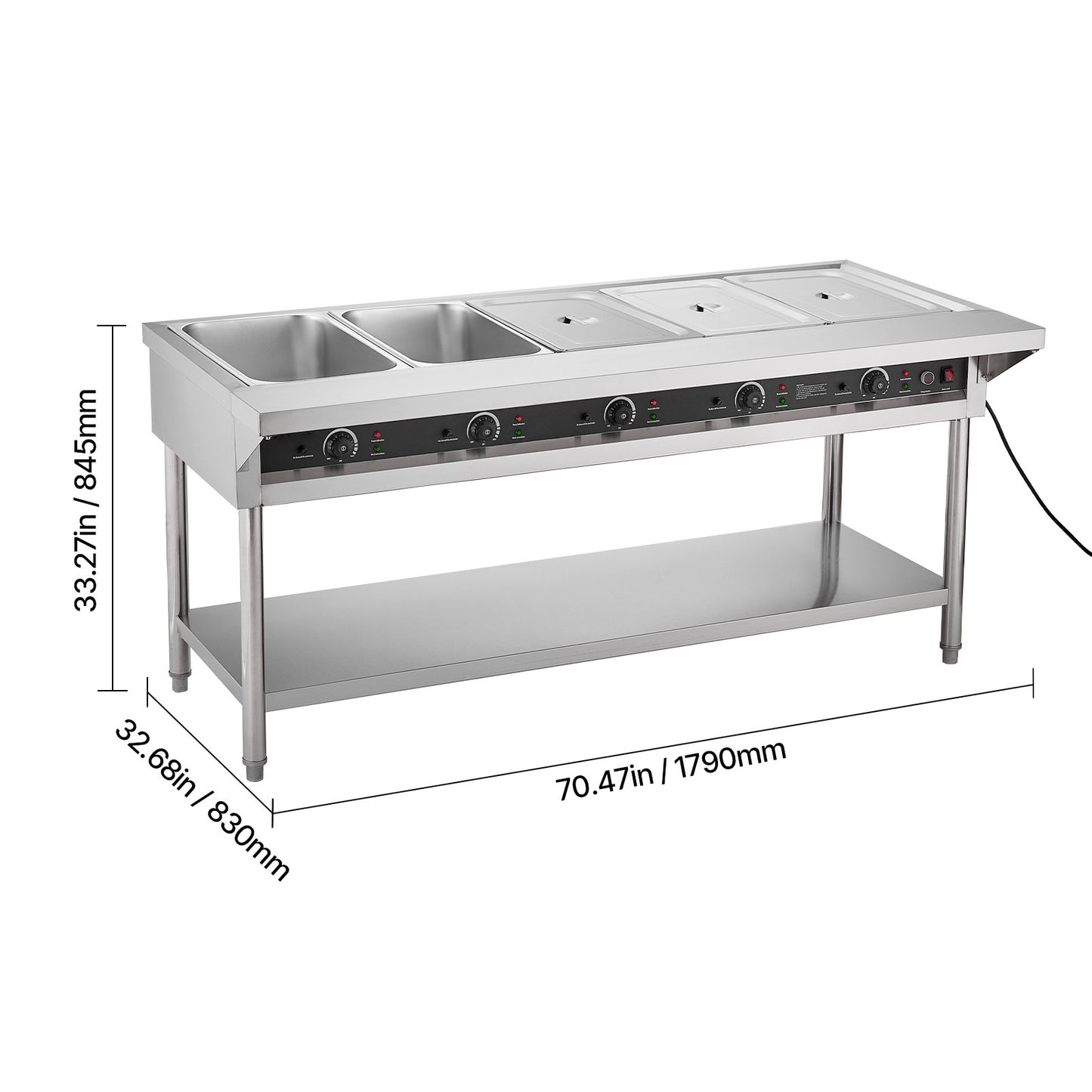 3-Pan/4-Pan/5-Pan Commercial Food Warmer Steam Table with Independent Temperature Control, 110V/220V