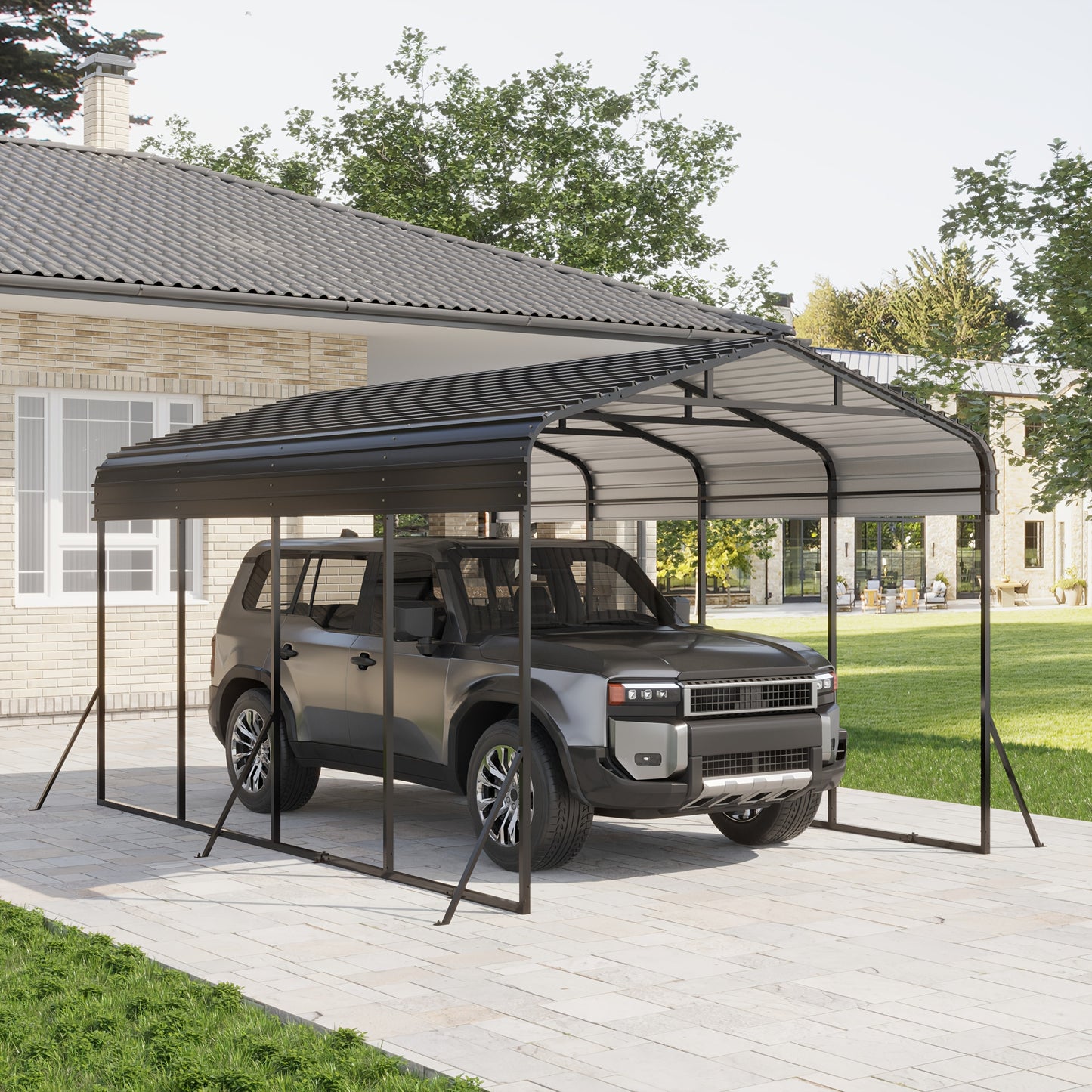 12x20 FT Metal Carport, Garage With Updated Frame Structure, Galvanized Steel Roof And Enhanced Base Canopy, Metal Garage Car Shelter Shade For Car, Boats, Truck And Outdoor Party