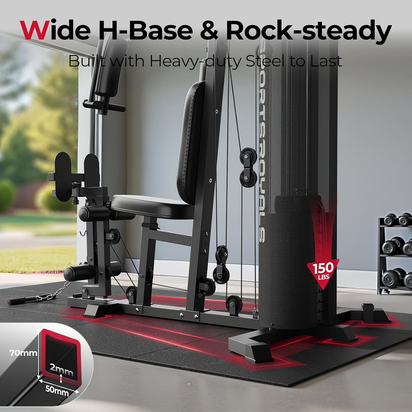 For Home Gym, Multifunctional Workout Station with Leg Press, 150LBS Weight Stack Full Body Workout Equipment for Home Exercise Fitness Strength Training. Suitable for Fitness Men/Women, Without Battery