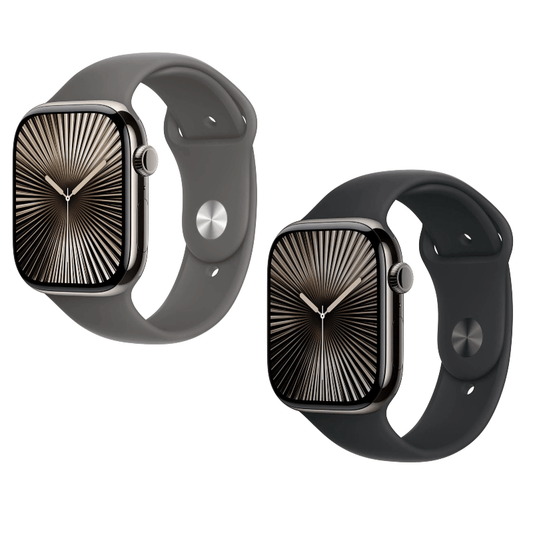 Apple Watch Series 10 Titanium Pair - 46mm Natural (Stone Grey Band) & 42mm Slate (Black Band) - Cellular