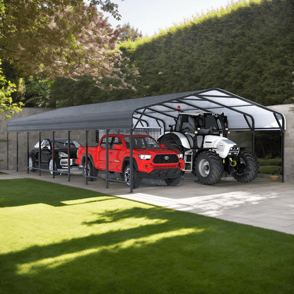 Polar Aurora 20x40FT Heavy-Duty Metal, Carport Shelter with Enhanced Base Garage for Vehicles, Boats and Trucks, in Classic Black