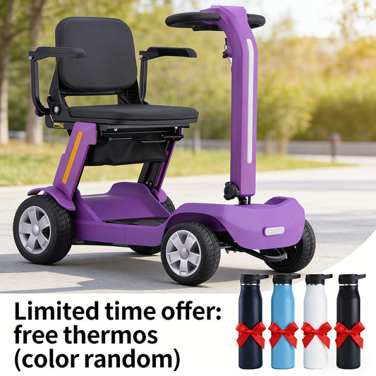 4-Wheel Electric Scooter for Adults And Seniors, 300W Motor, 24V 12Ah Battery, 4 MPH Max Speed, 10 Mile Range, Lightweight Foldable Travel Scooter with LED Lights, Storage Bag And Charger, No Assembly