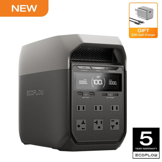 Rapid 20W USB-C Charger and Portable Power Station Delta 3 1024 (Machine and Charger/Solar Panel Separate shipment), Full Charge in 56 Min, 1024Wh LiFePO4 Battery, Durable and Reliable for 10 Years, Solar Generator for Home Backup or Outdoors