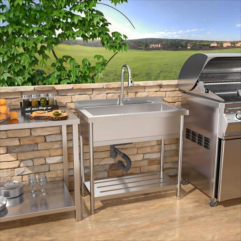 21'D X 36'W X 35.5'H Stainl Steel Large Utility Sink Single Bowl Freestanding Commercial Restaurant Sink with Pull-Out Faucet Utility Sink for Laundry Room Garage Kitchen