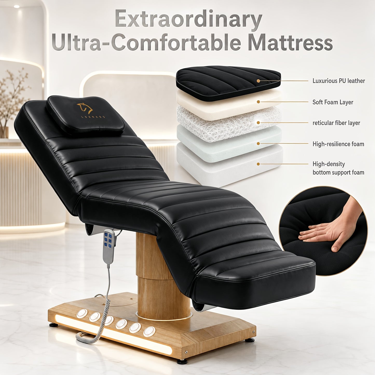 Full Electrical Massage Table, 3 Motors Facial Chair With Remote And Foot Controller, Tattoo Chair For Esthetician With Pillow, Beauty Bed With Removable Headrest For Spa, Salon, Waxing