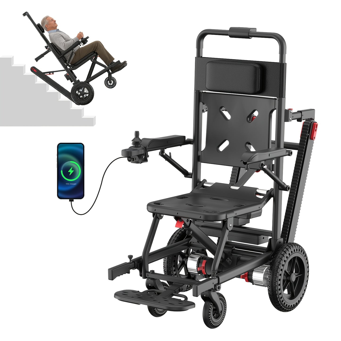 Nihhcune Electric Stair Climber | Intelligent Electric Wheelchair With 13Ah Lithium Battery, 15-Mile Range, Quickly Foldable For Easy Travel, Supports Up To 310 Lbs