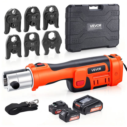Press Tool, 18V Electric Crimping Tool for 1/2", 3/4", 1", 1-1/4", 1-1/2", 2" Copper Pipes, 32KN Press Tool Compatible with ProPress - with 6 VUS Jaws, 2PCS 4AH Batteries, Charger & Toolbox