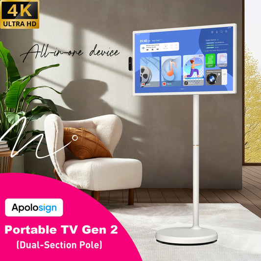 Holiday Upgrade Sensation, 32" UHD 4K Rotatable Touch Mobile Smart TV - Apolosign 2Nd Gen Portable Tv on Wheels, Touchscreen Monitor, 16GB+256GB, Wheel Portable & Voice Remote (Black Friday Must-Have), Tablet, Pad, Tablet, Pad