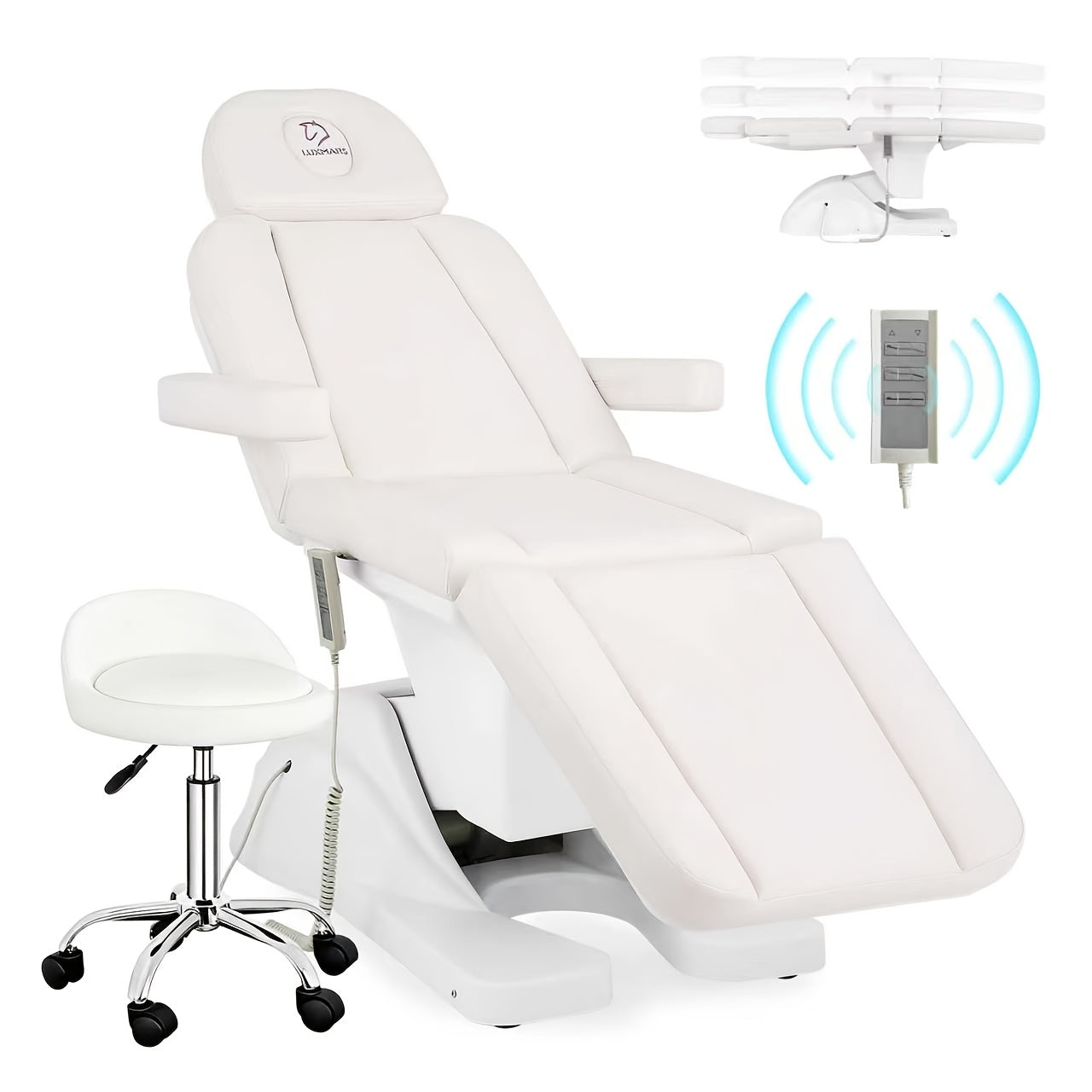 Electric Facial Chair Height Adjustable Tattoo Chair Electric Adjustable Angle Lash Bed with Hydraulic Stool Equipment Massage Chair with 3 Adjustable Electrical Motors