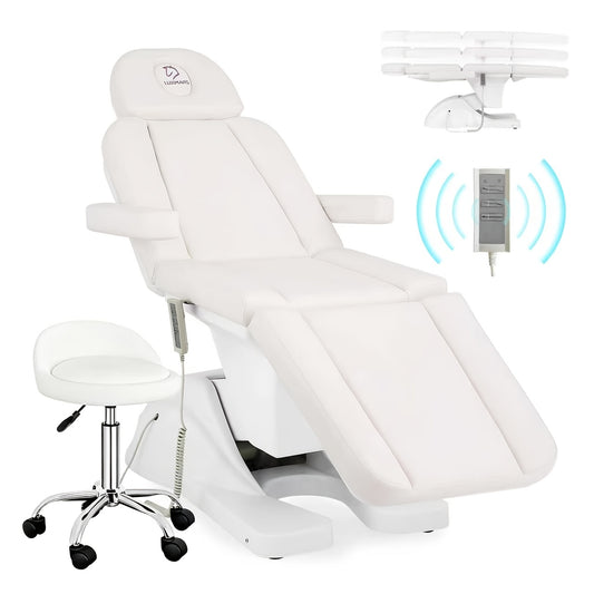 Electric Facial Chair Height Adjustable Tattoo Chair Electric Adjustable Angle Lash Bed with Hydraulic Stool Equipment Massage Chair with 3 Adjustable Electrical Motors