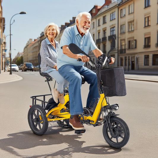 Foldable Electric Tricycle for Home Use, Adult Electric Tricycle, Electric Pedal Bike with 480WH Removable Battery, Dual Seats with Front And Back Baskets, Electric Tricycle for Transporting Kids And Elderly, 45 Miles 3 Riding Modes Etrike