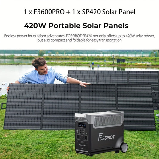 FOSSiBOT F3600 Pro 3840Wh Portable Power Station + 1 X 420W Collapsible Solar Panel 3600W Solar Generator And Li-Iron Phosphate Batteries 1.8H Fast Charge, 5x120V AC Outlet for Home, Camping, Emergency Fast Energy Storage.