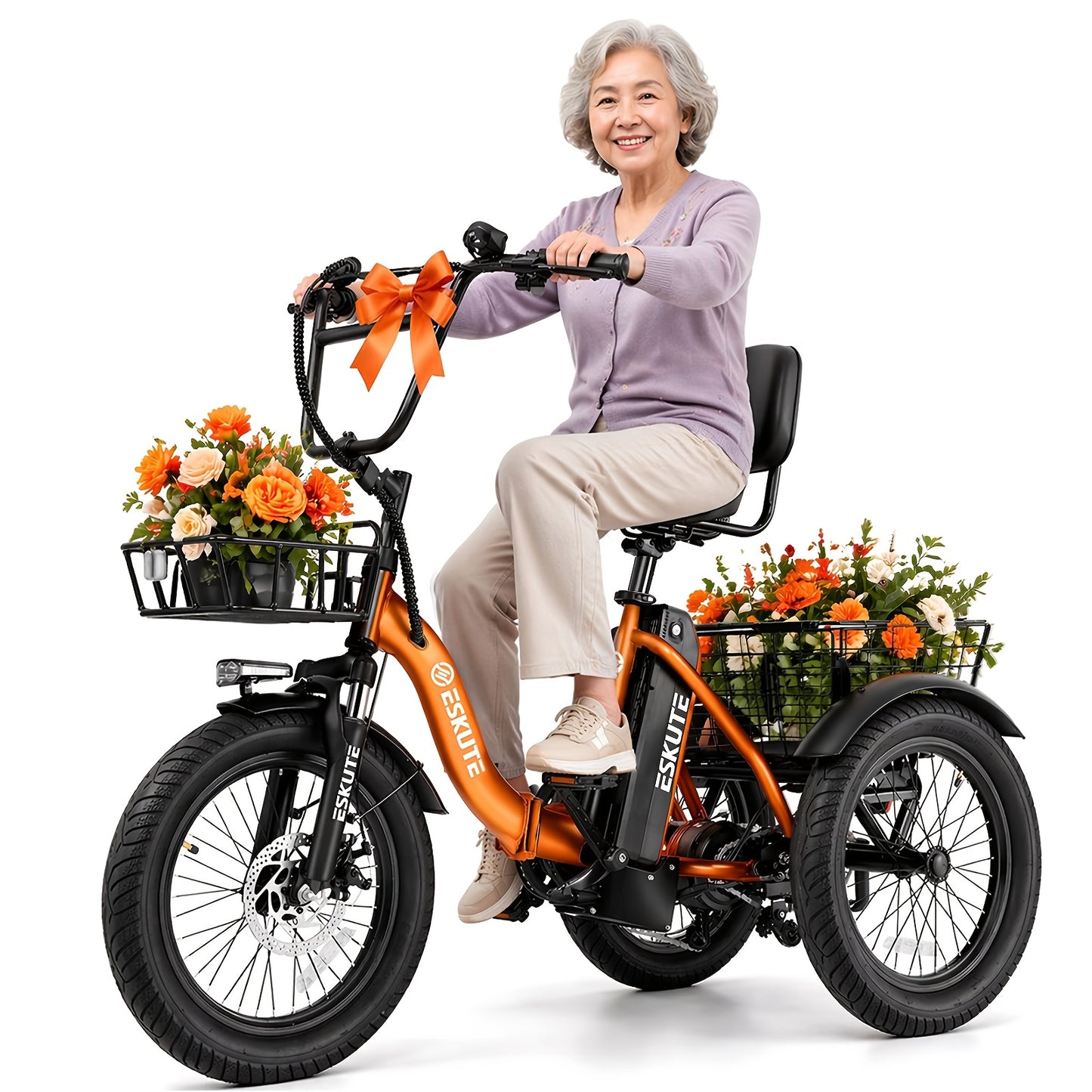 (June Member Day Priority Shopping)ESKUTE E Three-wheeled Electric Bicycle, Folding Electric Tricycle, 18X3.0 Wide Tires, Long-range 624Wh Battery