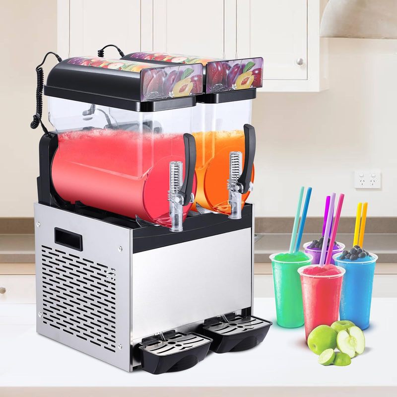 Commercial Slushie Machine - 15L*2 Dual Tank & Triple-Tank Available, Stainless Steel, Self-Cleaning & High-Speed Mixing, Perfect for Frozen Drinks, Margaritas, Coffee, Cocktails, Home, Bars,Black