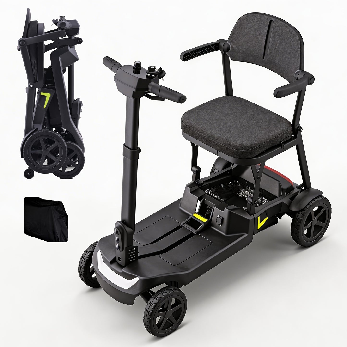 A Lightweight, Foldable Four-wheeled Electric Mobility Scooter Suitable For Seniors And Adults, Equipped With Dual Removable Batteries, Meeting Air Travel Standards, Offering A Long Range, And A Top Speed Of 5 Mph