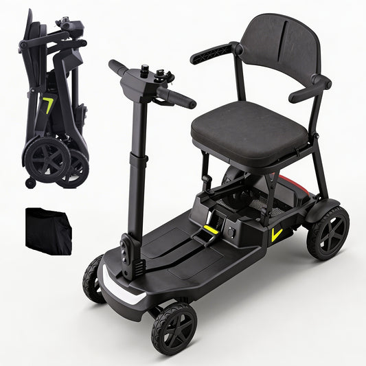 A Lightweight, Foldable Four-wheeled Electric Mobility Scooter Suitable For Seniors And Adults, Equipped With Dual Removable Batteries, Meeting Air Travel Standards, Offering A Long Range, And A Top Speed Of 5 Mph