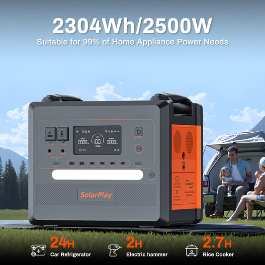 SolarPlay Portable Power Station, 2304Wh High-Capacity Solar Generator, Lithium Iron Phosphate Battery, 4 AC Power Outlets with 4800W Peak Power, Suitable for Home, Camping, and Outdoor Backup Battery Emergency Power Station