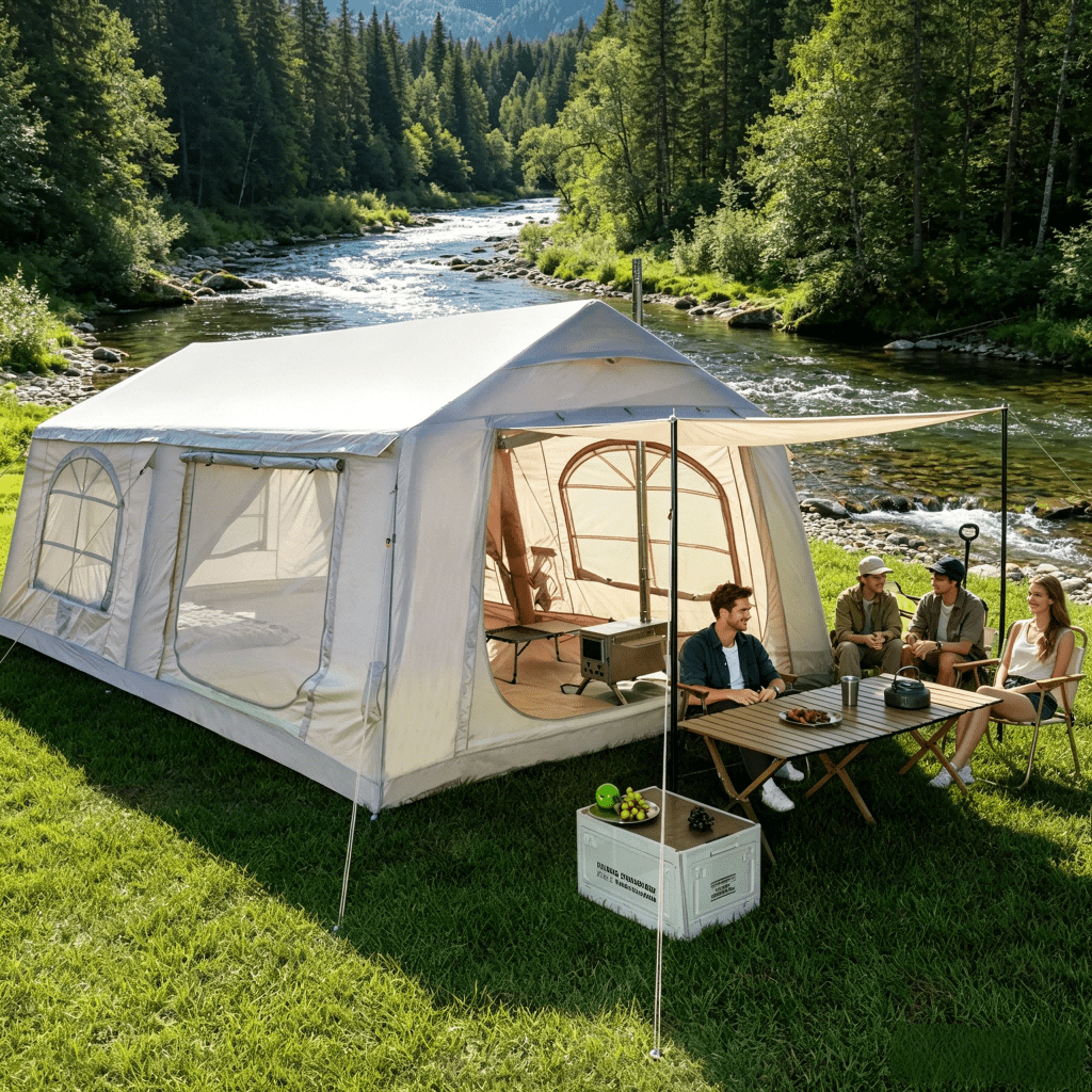 12 Person Inflatable Camping Tent, Easy Setup Blow Up Tent with Hand Pump, PU3000mm Waterproof & Breathable 4 Season Glamping Tent for Outdoor Camping