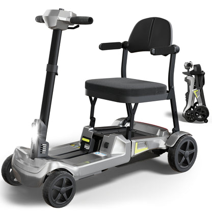 Foldable Powered 4 Wheel Mobility Scooter for Seniors, Lightweight Portable Electric Scooter for Adult, Dual Lithium Batteries, Climbing All Terrain Motorized Scooter with Headlight, Elderly Outdoor Riding, Liftable Handlebar