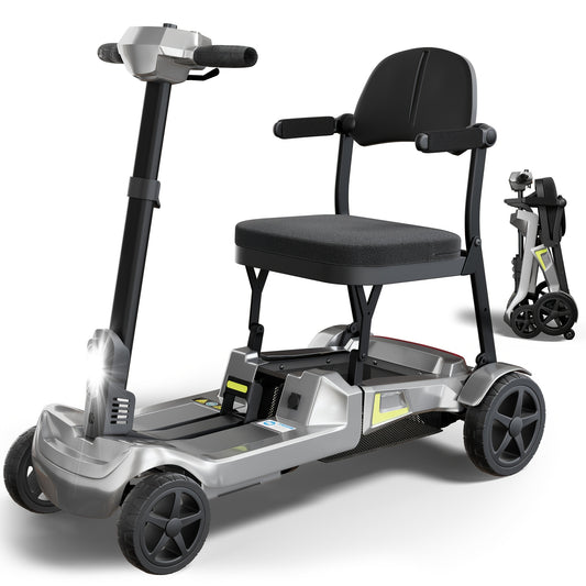 Foldable Powered 4 Wheel Mobility Scooter for Seniors, Lightweight Portable Electric Scooter for Adult, Dual Lithium Batteries, Climbing All Terrain Motorized Scooter with Headlight, Elderly Outdoor Riding, Liftable Handlebar