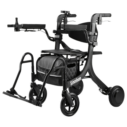 Sinceborn 4in 1 Rollator Walker Electric Wheelchair Combo, Electric Rollator Walker with Power Assist, Foldable Lightweight Transport Wheelchair, 600W Magnesium Alloy Motor Ideal for Elderly Rehab