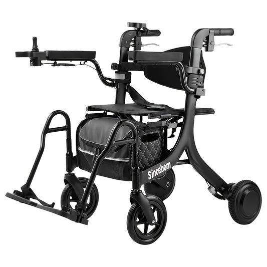 Sinceborn 4in 1 Rollator Walker Electric Wheelchair Combo, Electric Rollator Walker with Power Assist, Foldable Lightweight Transport Wheelchair, 600W Magnesium Alloy Motor Ideal for Elderly Rehab