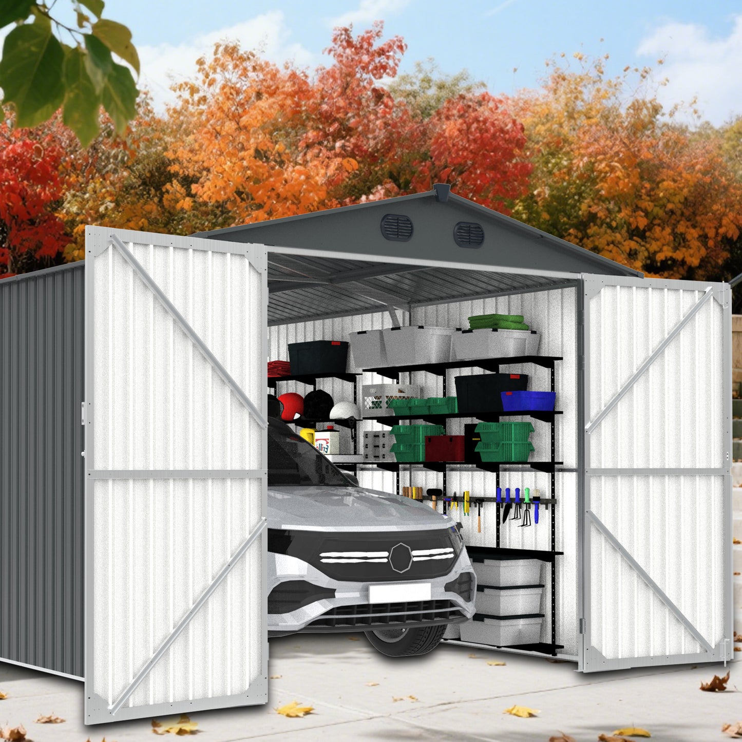 Chery Industrial 23'x22' & 10'x20' & 13'x20' Metal Garage Sheds with Side Door, Double Doors Galvanized Steel Storage Buildings