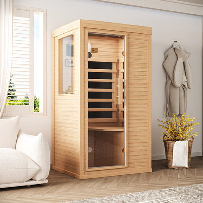 1-2 Person Indoor Infrared Sauna, 2.7'x2.3'-with A Half Glass, Full Spectrum Dry Sauna with Control Panel, Low EMF Far Infrared Sauna for Home Spa, Muscle Recovery, Patio & Backyard