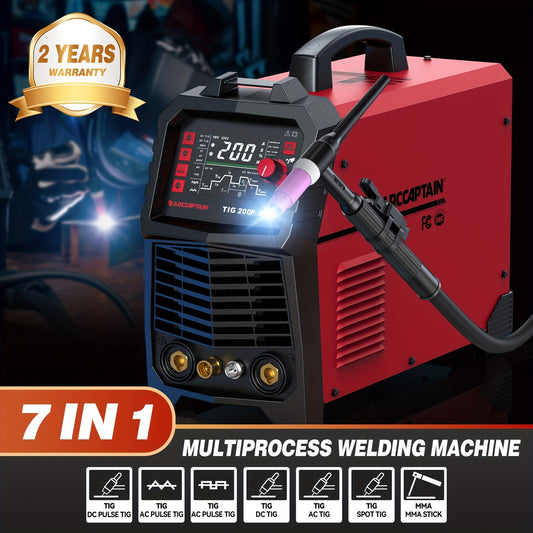ARCCAPTAIN TigACDC Welder, 7-in-1 Welding Machine, TIG, DC Pulse TIG, AC TIG, AC Pulse TIG, AC Pulse TIG (Square Wave), AC Pulse TIG (Triangular Wave), STICK, And SPOT TIG. Voltage Input (110V/220V)