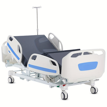 Happybuy Premium 5-Function Full Electric Hospital Bed, ICU Electric Bed With Trendelenburg & Reverse Trendelenburg, 5-Inch Locking Casters & IV Pole, 550LBS Capacity For Home & Hospital Use