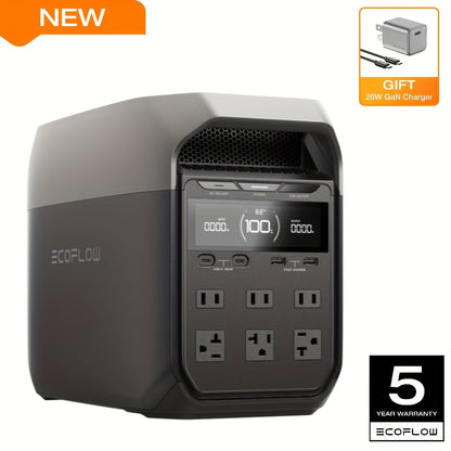 ECOFLOW DELTA 3 Portable Power Station & 20W GaN Charger Solar Generator - 1024Wh LiFePO4 Battery, 1800W Output, 56-Min Fast Charge, Dual-Power (Battery/), 10-Year Durability for Home Backup, Outdoors, RV, Camping - Compatible