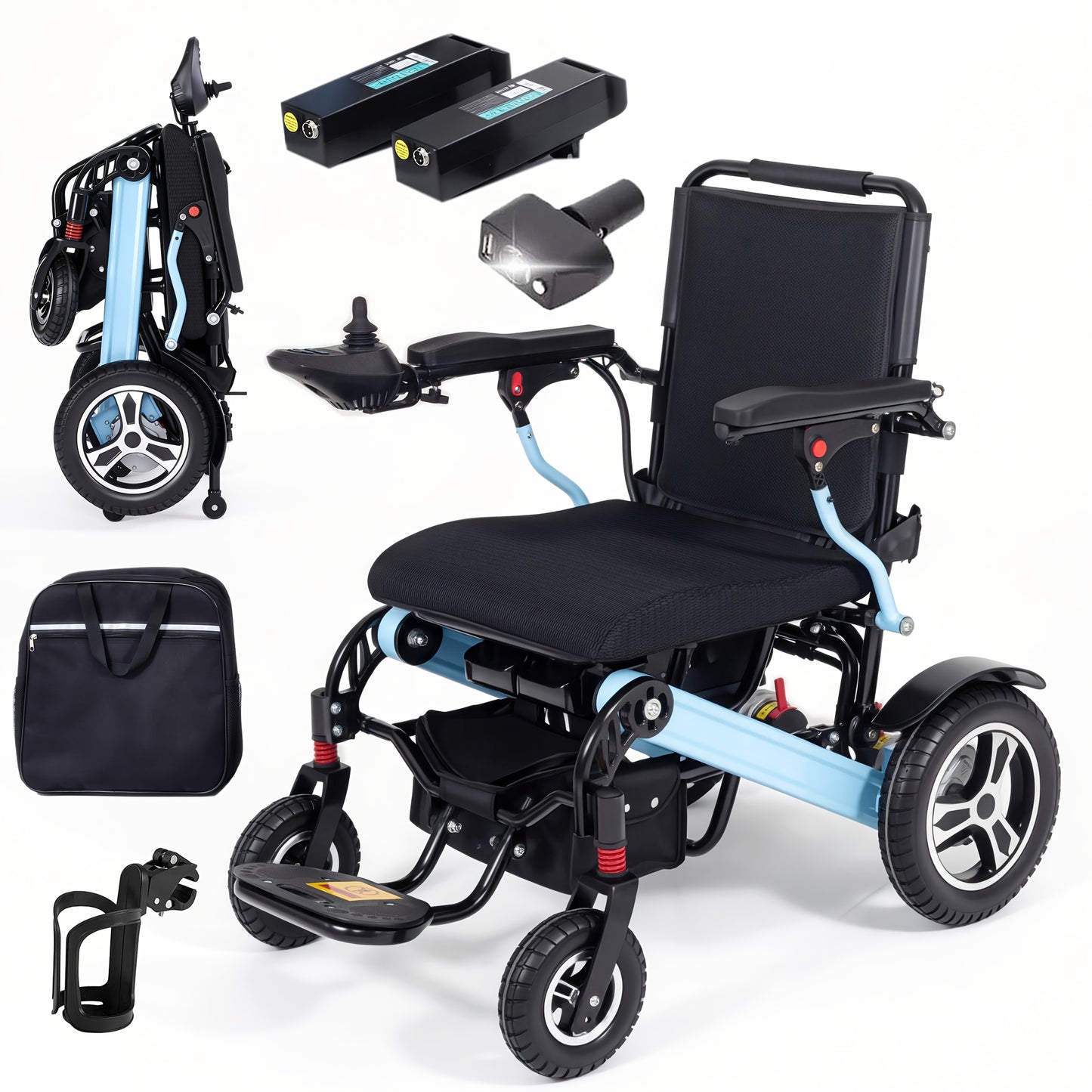 Adult Electric Wheelchair 400 Lbs Weight Capacity, 30 Miles Driving Range, All-Terrain 700W Dual Motors, 20-Inch Wide Seat, Foldable Design, Includes Back Bag, Cup Holder, Headlights And USB Charging Port