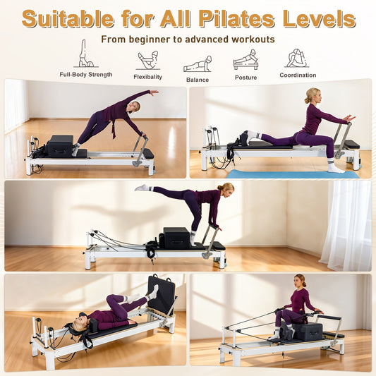 Pilates Reformer Machine, 95" Foldable Studio Grade Pilates Equipment with Adjustable Reformer Heights for Gym, Studio And Home, Pilates Reformer with Jump Board