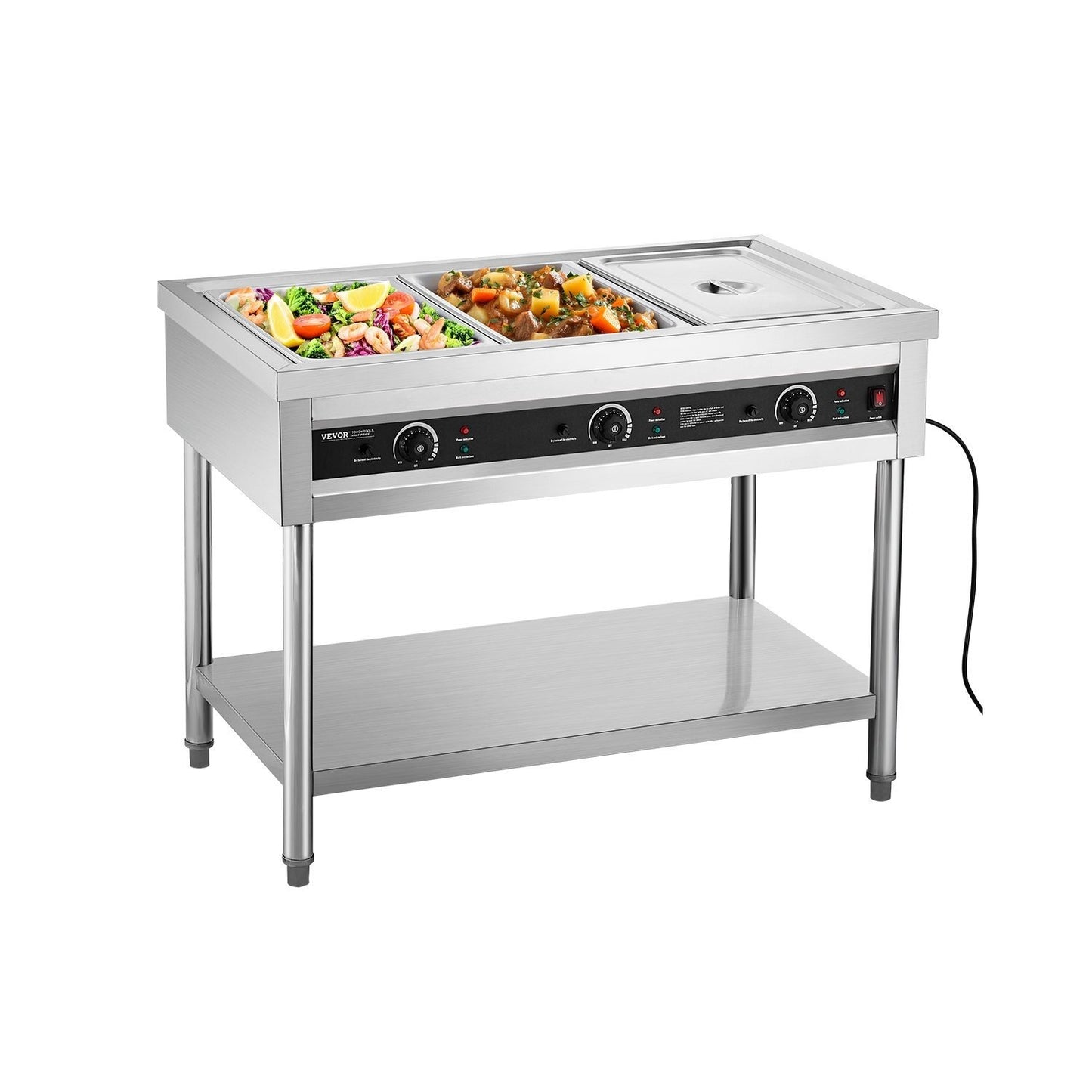 3-Pan/4-Pan/5-Pan Commercial Food Warmer Steam Table with Independent Temperature Control, 110V/220V