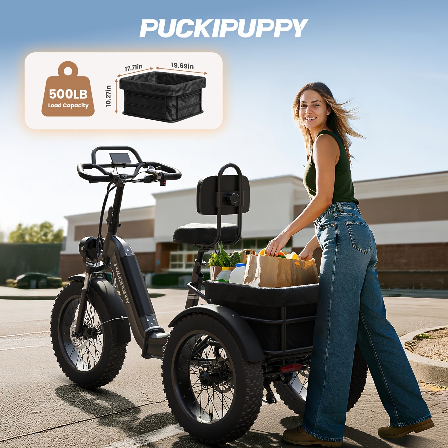 Full Suspension Electric Tricycle for Adults - Heavy-Duty All-Terrain 20" Tire Trike with 48V 720Wh Battery, 75-Mile Range & 19MPH Top Speed, Reverse Gear, Torque Sensor, Large Basket & Turn Signals, Front/Rear Suspension, Dual-Brake System