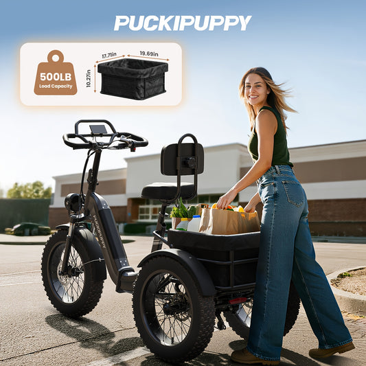 Full Suspension Electric Tricycle for Adults - Heavy-Duty All-Terrain 20" Tire Trike with 48V 720Wh Battery, 75-Mile Range & 19MPH Top Speed, Reverse Gear, Torque Sensor, Large Basket & Turn Signals, Front/Rear Suspension, Dual-Brake System