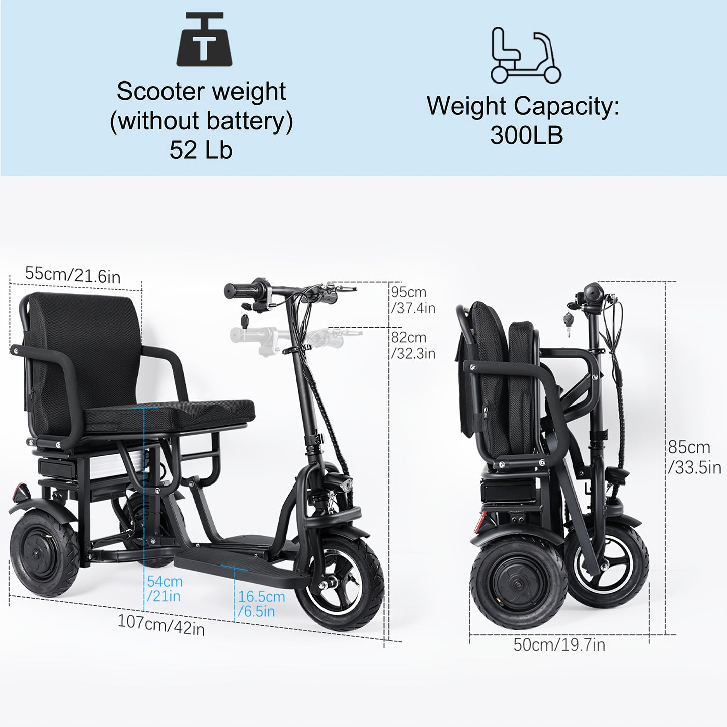 Adult Electric Scooter for Seniors, Lightweight Folding 3-Wheel Mobility E-Trike with 700W Dual Motor, Ergonomic Seat, Removable Battery, And Storage Basket - Black