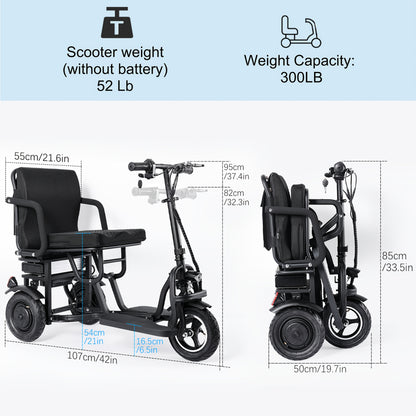 Adult Electric Scooter for Seniors, Lightweight Folding 3-Wheel Mobility E-Trike with 700W Dual Motor, Ergonomic Seat, Removable Battery, And Storage Basket - Black