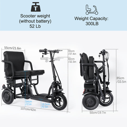 Adult Electric Scooter for Seniors, Lightweight Folding 3-Wheel Mobility E-Trike with 700W Dual Motor, Ergonomic Seat, Removable Battery, And Storage Basket - Black