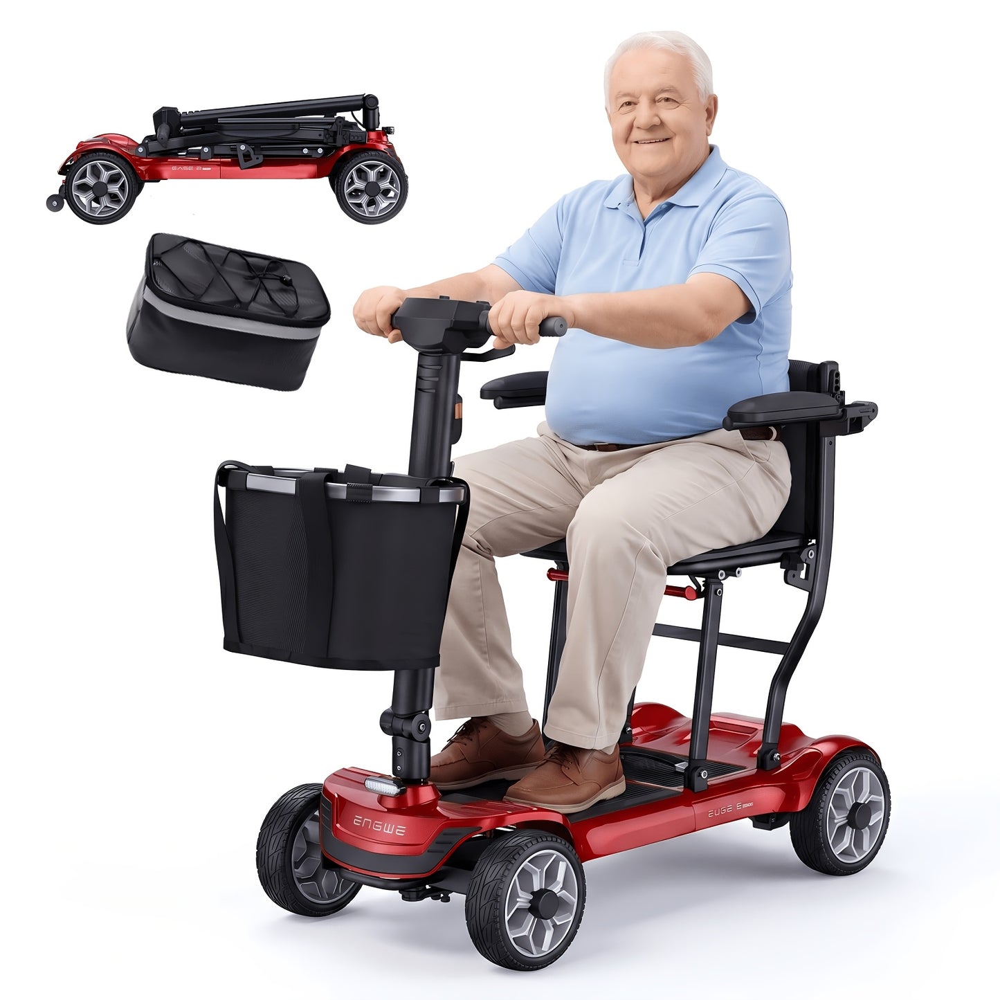 Foldable 4-Wheel Mobility Scooter For Seniors, 270W, 24V 10AH Battery (Single/Double Options), Adjustable Seat & Handlebars, Basket, 8" Tires, 256lbs Capacity, 28.9 KG, Leisurely Rides, Great Gift For Valentine'S Day