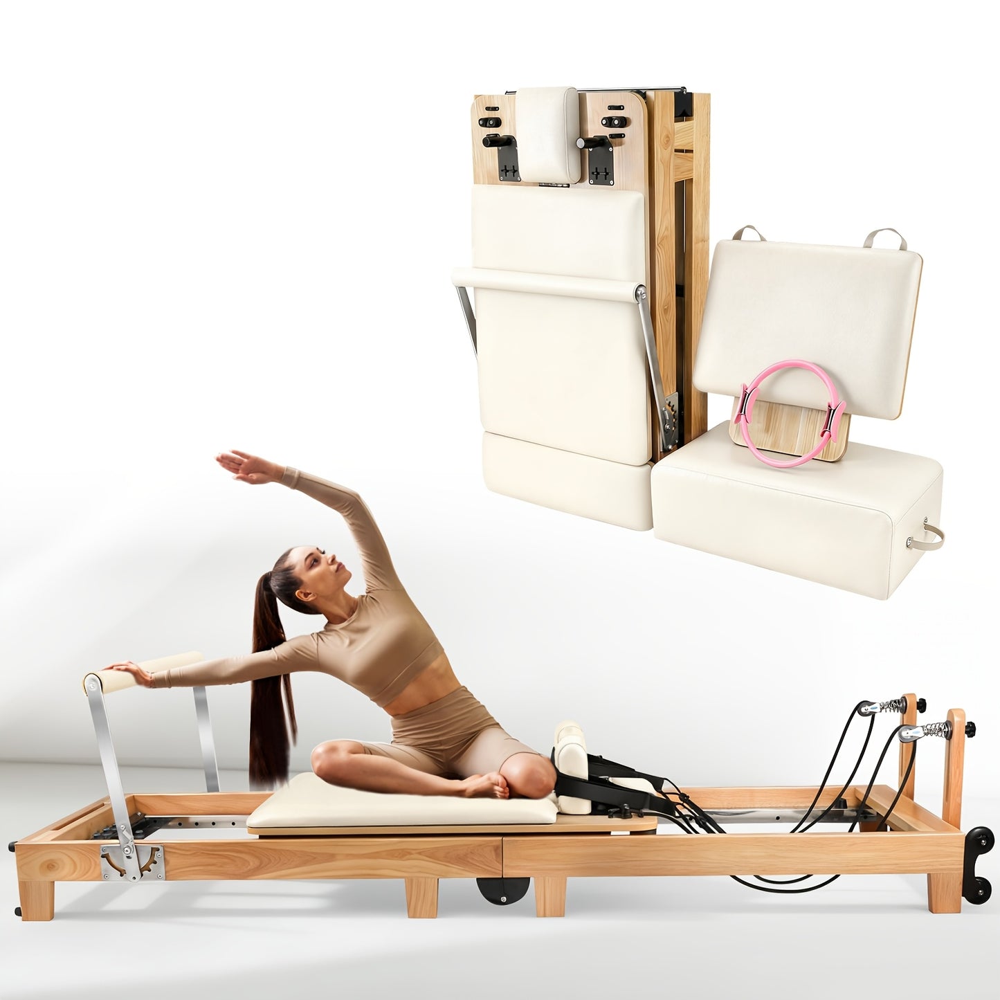 Pilates Reformer, Reformer Cadillac, Wall-Mounted Pilates with Multiple Springs, Quick-Assembly Grade Pilates Reformer Machine, Pilates Equipment with Sitting Box, Jump Board for Home Use And Studio Gym