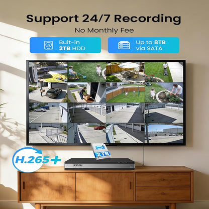 ZOSI 16CH Security Camera System with 2TB HDD, AI Human Vehicle Detection, 16PCS 1080P Outdoor Indoor Surveillance Cameras, Night Vision, H. 265 16Channel 2MP DVR for 24 7 Recording, Remote Access