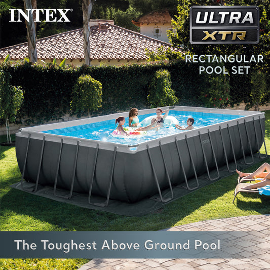 Ultra XTR Deluxe Rectangular Above Ground Swimming Pool Set: 24ft x 12ft x 52in – Includes 2100 GPH Sand Filter Pump – SuperTough Puncture Resistant – Rust Resistant – Easy to Assemble