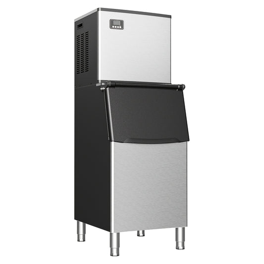 Industrial Ice Maker with a Capacity of 400 Pounds Per Day, Featuring a 250-Pound Storage Bin, Producing Ice in 8 to 15 Minutes, Made of Stainless Steel, Suitable for Bars, Cafes, Restaurants, And Businesses