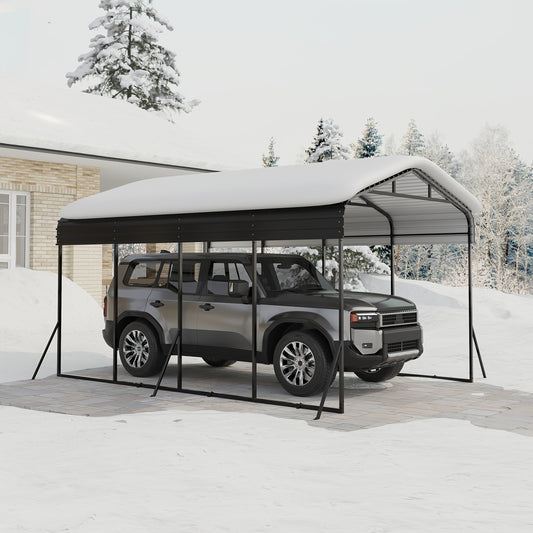 12x20 FT Metal Carport, Garage With Updated Frame Structure, Galvanized Steel Roof And Enhanced Base Canopy, Metal Garage Car Shelter Shade For Car, Boats, Truck And Outdoor Party